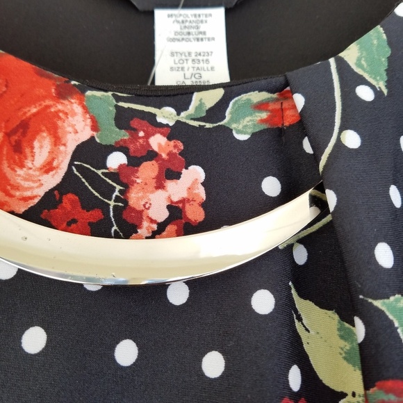 Brody Myles Dark Floral Blouse Komono Style L Black Red White Polka Dot - Picture 3 of 6